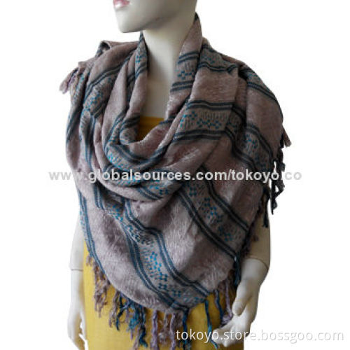 Square scarf with jacquard and knitted fringe/made of viscose/ADN modal/measures 120*120+4cm